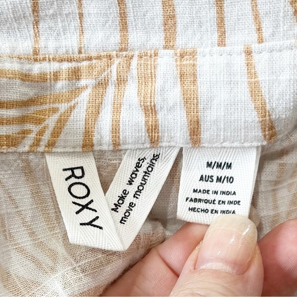 Roxy Women’s Size M Peach Romper Summer Beach Pockets Toast Palm Tree Dreams - Picture 7 of 9